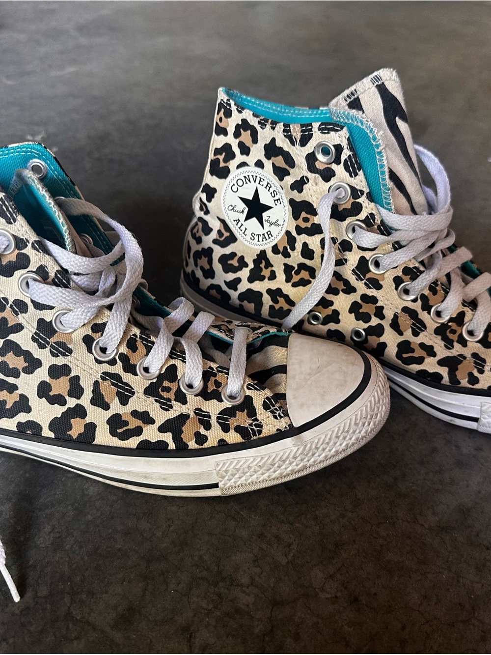 Converse All Star High Top Leopard Print Sneakers in Tan Black